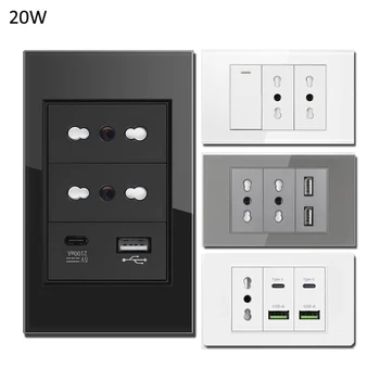 118 Wall Socket Tempered Crystal glass Panel 120*72,AC 110V~250V, 16A Power Outlet,  Italy standard plugs Chile Italian