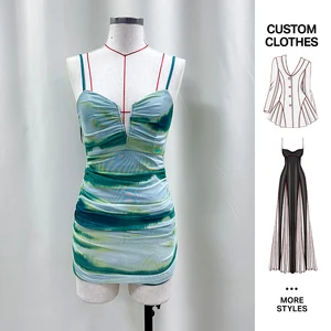 Custom New Design New Trendy Print Bodycon Sexy Sleeveless Ruched Women Clothing Mini Summer Lady Backless Short Dress for Woman