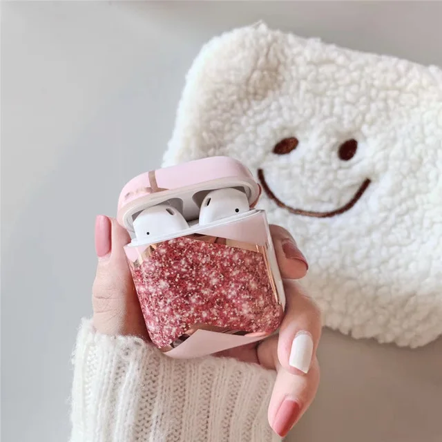 Глянцевый Блестящий IMD чехол для хранения наушников с геометрическим рисунком под мрамор, чехол для Airpods 1 2, футляр для Airpods для женщин, оптовая продажа