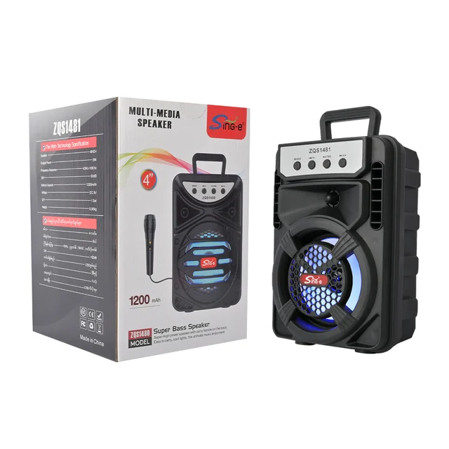 SING-E ZQS1481 4 Inch RGB Light Portable BT5.0 Speaker Mini Wireless Bluetooth Bass Outdoor Speaker Battery Stereo Karaoke