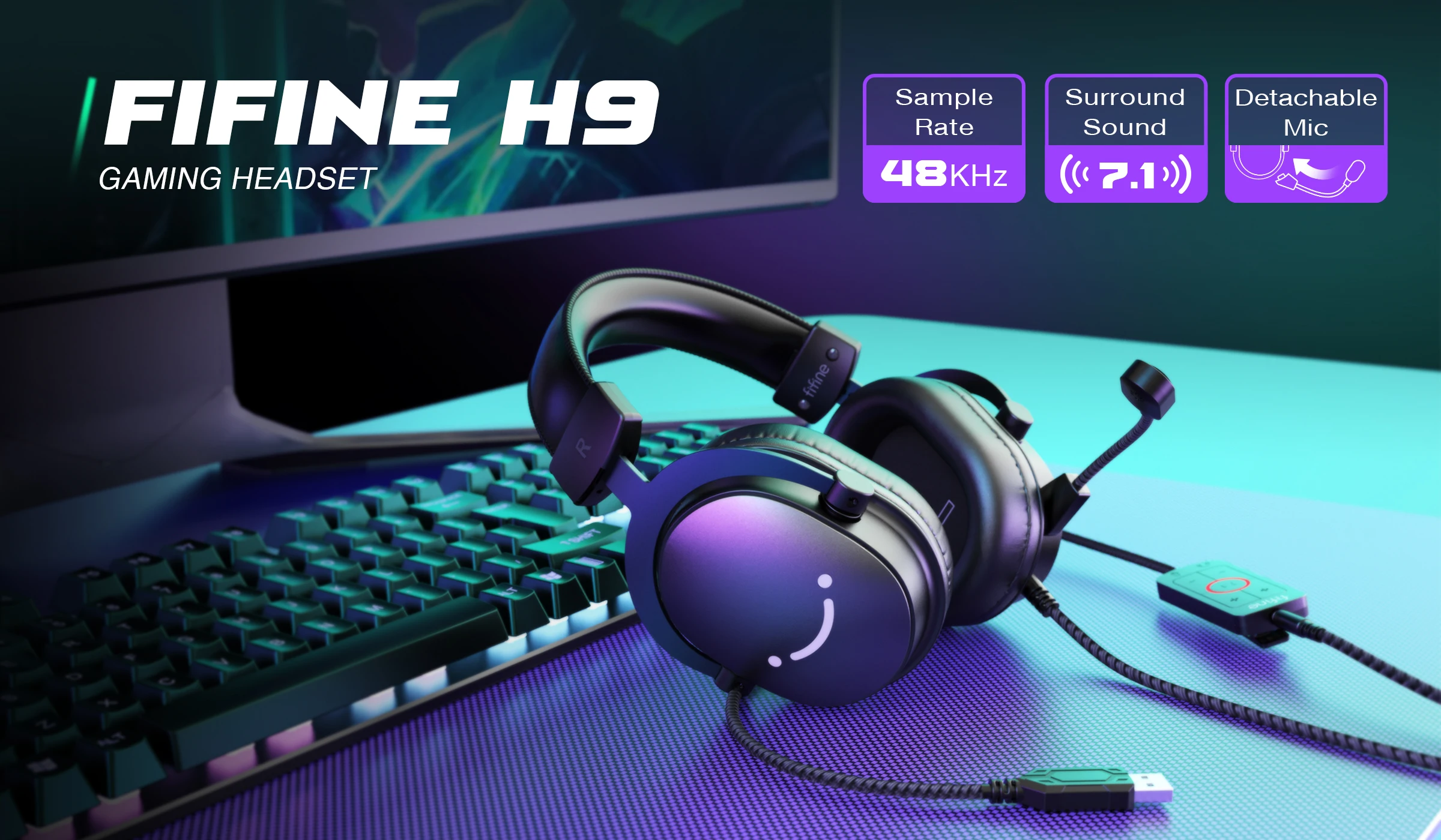 Fifine Usb 7.1 Surround Sound Gaming Headset 3.5mm Noise Cancelling ...