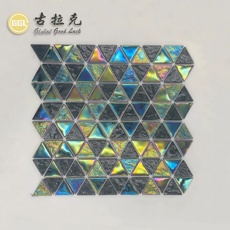 black color shining surface swimming pool tile triangle glass mosaic for decoration factory