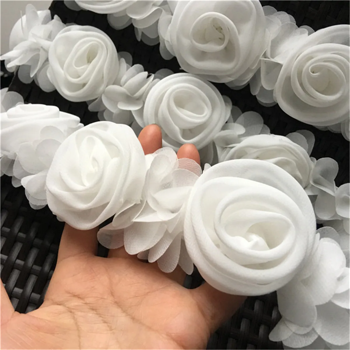 50cm 3D Rose Flower Chiffon Lace Trim Ribbon Sewing Fabric Clothes DIY Dress Hem 