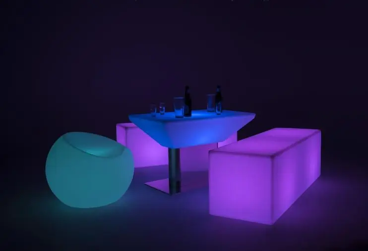 Bar Rectangle Stool Color Changing Ktv Led Light Illuminated Event RGB Long Bench
