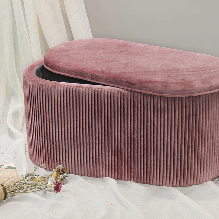 HStex Big Velvet Single Sofa Furniture Sofa Pouf Foot Stool With Storage Bedroom Room pink Ottomans Bench