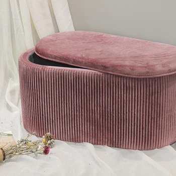 HStex Big Velvet Single Sofa Furniture Sofa Pouf Foot Stool With Storage Bedroom Room pink Ottomans Bench