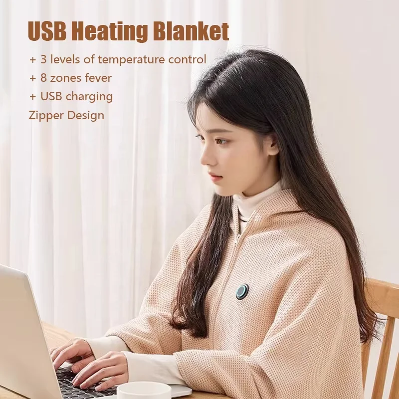 Electric Heated Shawl Warmer Blanket with Graphene Heating Elements Three-Speed USB-Powered Heating for Vehicles Outdoor Camping 4