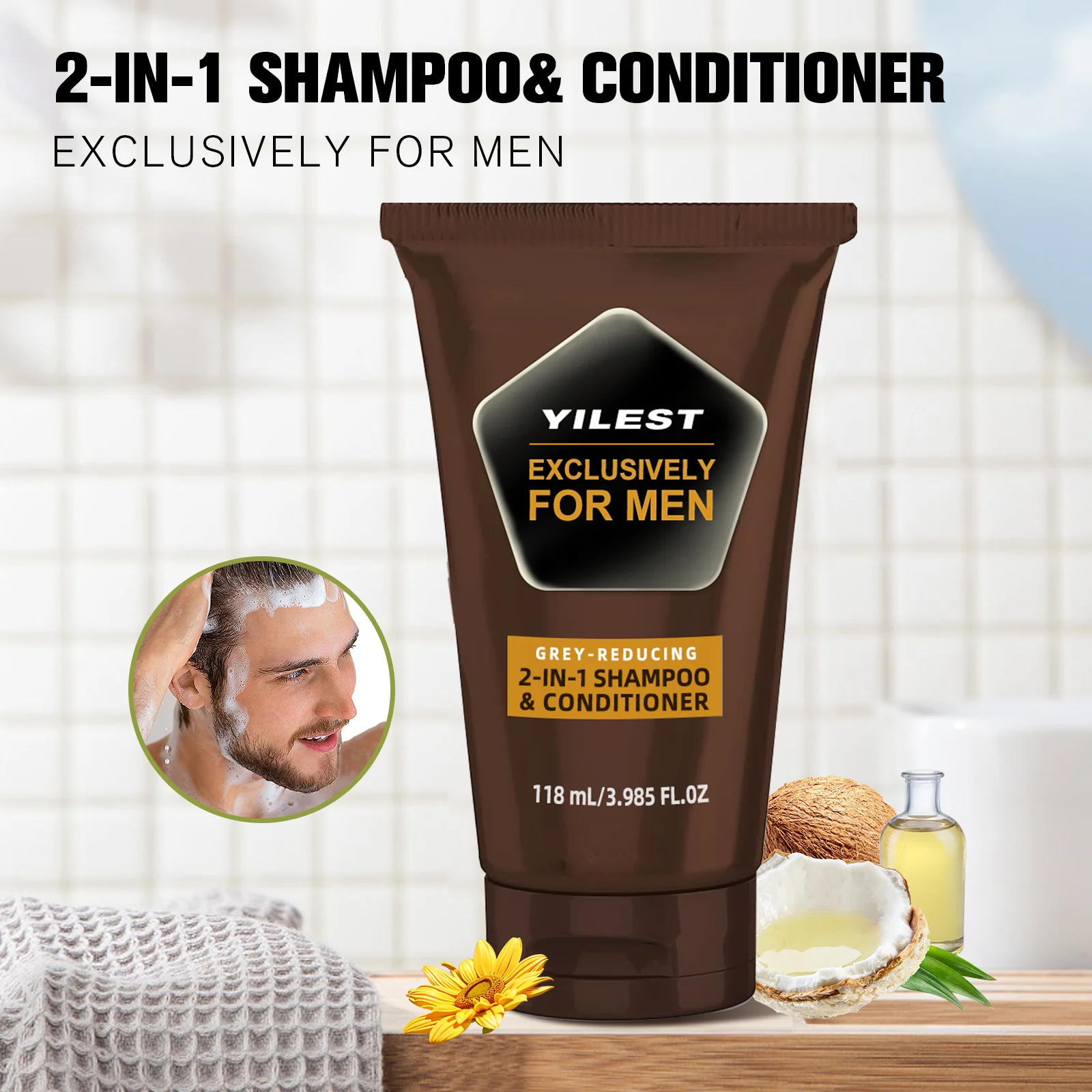 Haihe Customized Men Gradual Grey-Reducing Natural Plant Extracts&Oil Healthy 2-In-1 Shampoo& Conditioner