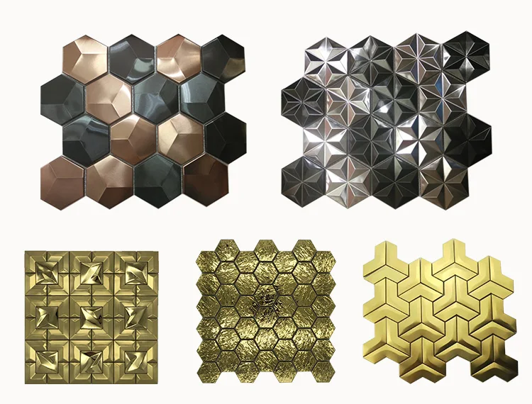 Hexagon Luxury Wall Tiles Glossy Gold Metal Mosaic for Backsplash supplier