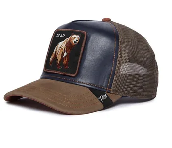 Custom5 panel 3D embroidery patch suede leather cap wholesale baseball cap premium trucker hat mesh fishing animal cap