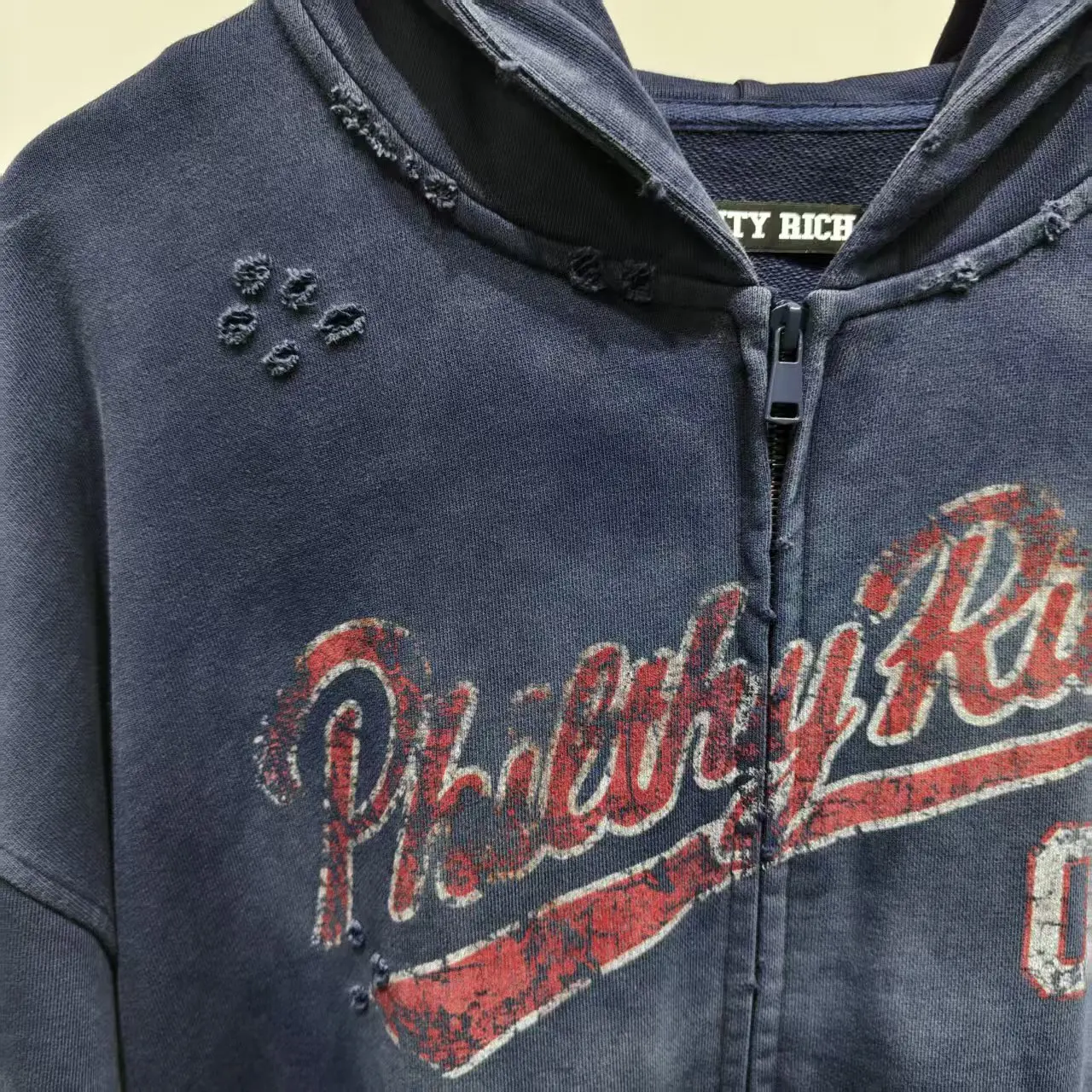 Custom Luxury Embroidery Streetwear Hoodie Fleece Blank Vintage Oversized Acid Wash Sun Faded Distressed Zip up Streetwear gallery 3