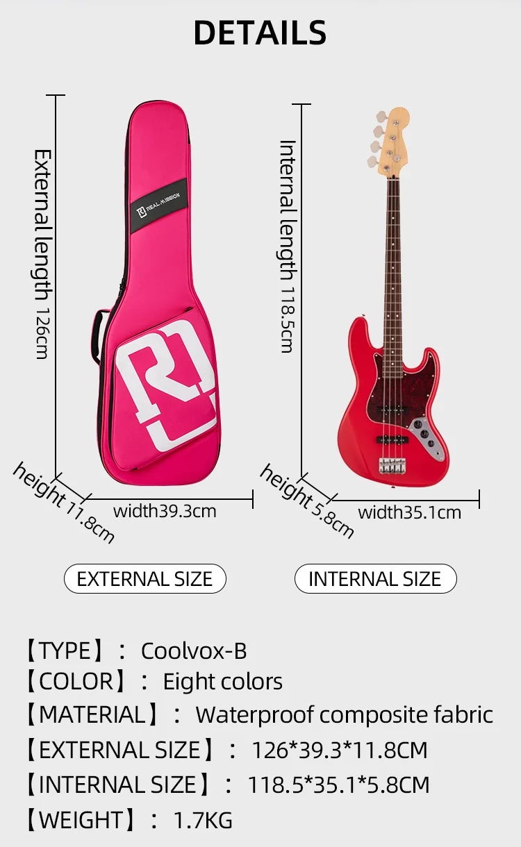 coolvox-B Series Real Mission music bag fashion colorful  30mm padding  bass guitar bag custom gig bag guitar electric details