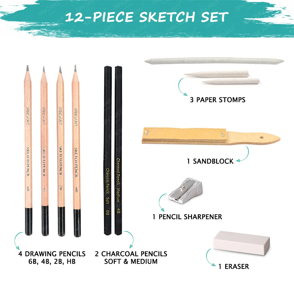 sinoart no moq 12pcs sketch set