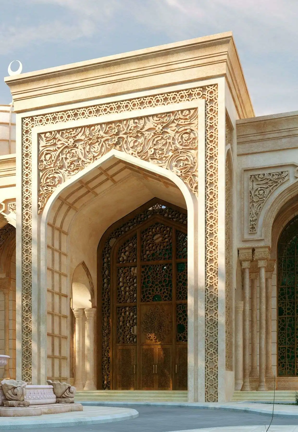 Steel Structure Design Mosque Doors and Windows Metal Glass Mosque Gate