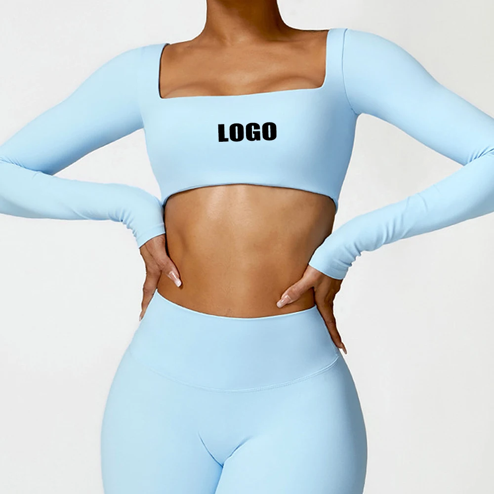 Winter Tight Yoga Gym Wear Padded Workout Sports Long Sleeved Crop Top  Deportivo Fitness T Shirts Pour Femme