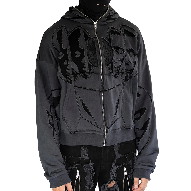 Heavyweight Streetwear Full Zip up Hoodie Men Custom Embroidery Logo Puff  Printing Full Face Zip Men's Hoodies Sweatshirts