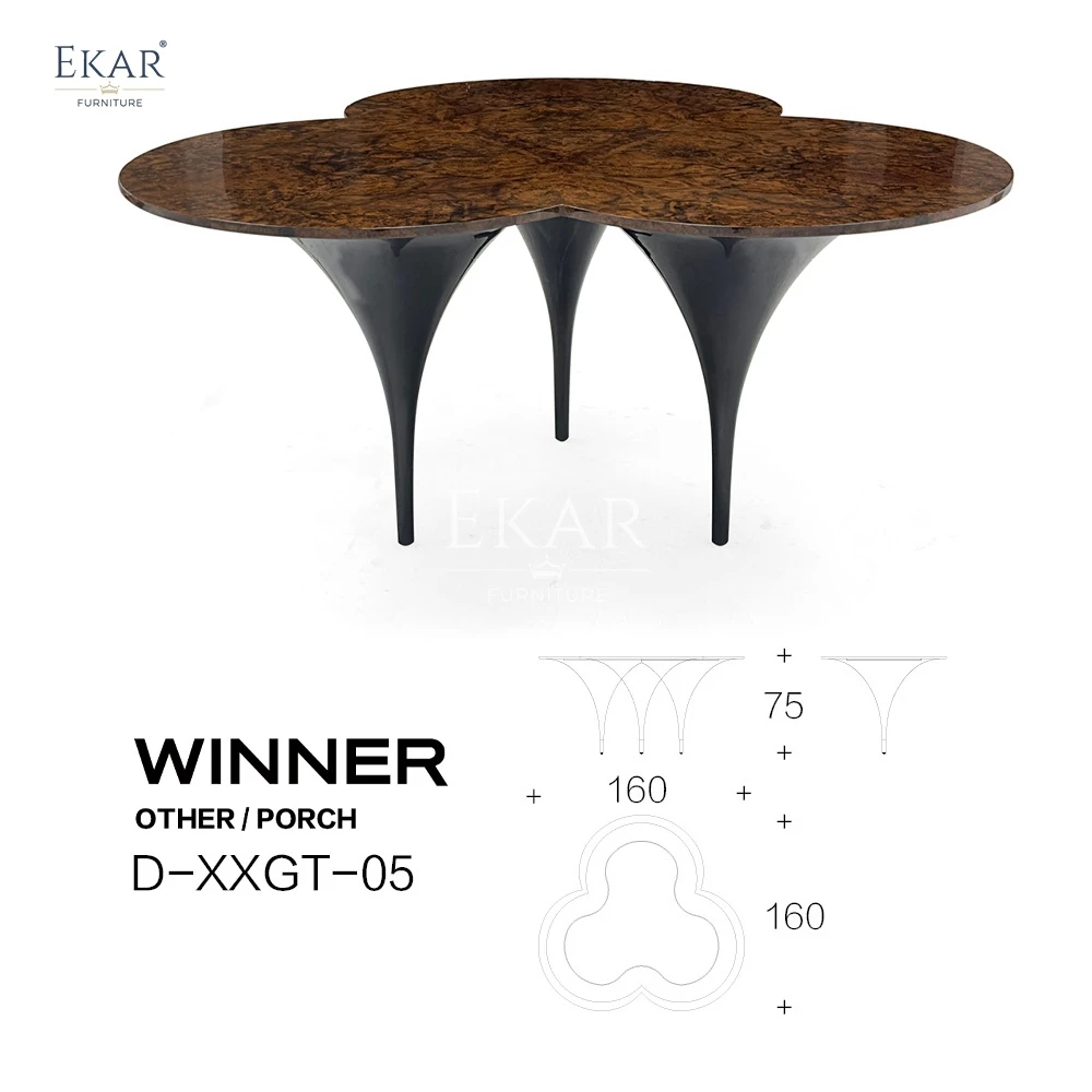 product elegant black walnut burl dining table set high gloss finish home bar kitchen restaurant living room composed marble glass steel-66