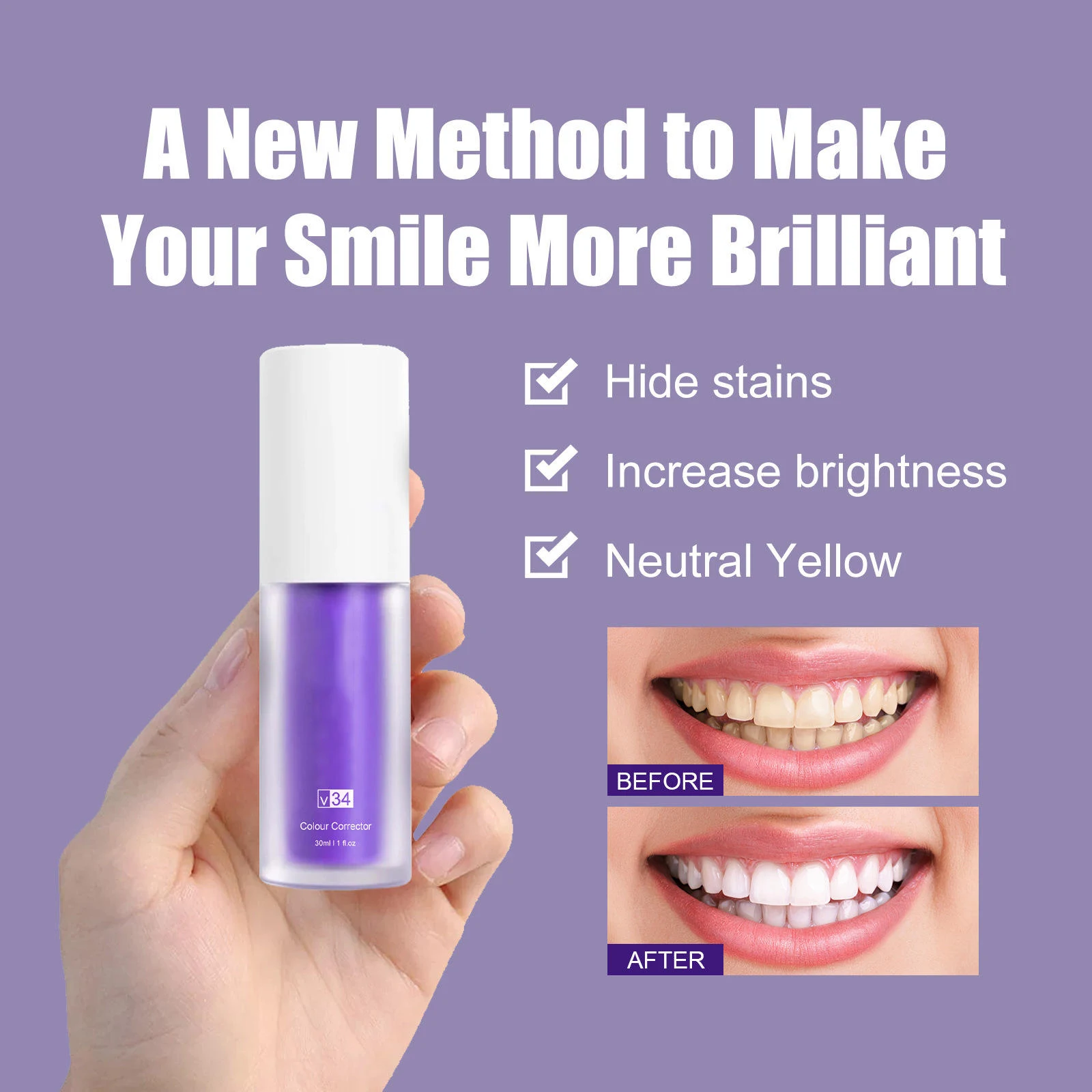 Customization Logo V34 Color Corrector Purple Toothpaste Teeth