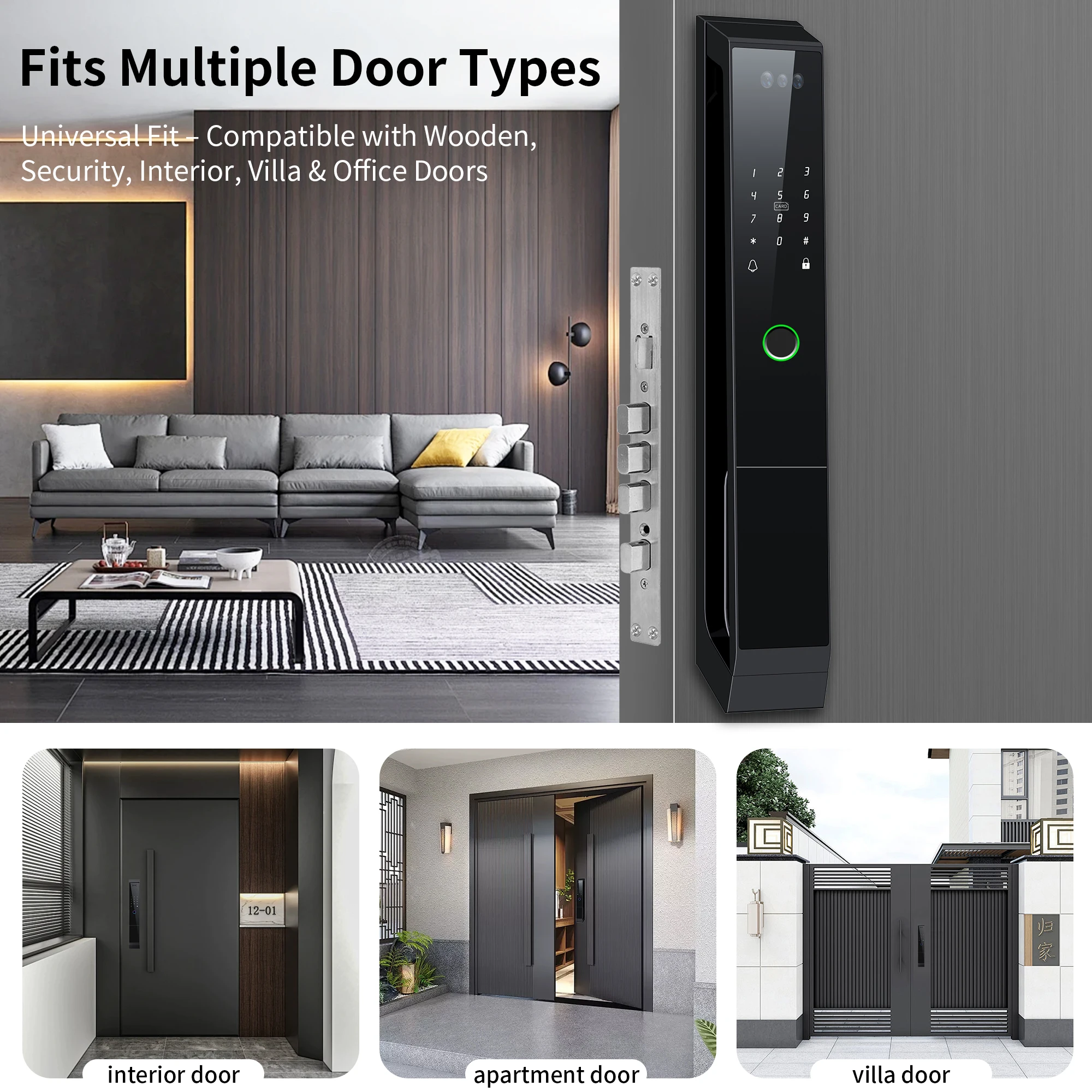 ล็อกอัจฉริยะระบบอินเทอร์คอมวิดีโอพร้อมการจดจำใบหน้าแบบ 3 มิติ พร้อมกล้องและแอปคลาวด์สำหรับประตูไม้ ประตูเหล็ก และประตูอลูมิเนียม ยี่ห้อ Kaisstar