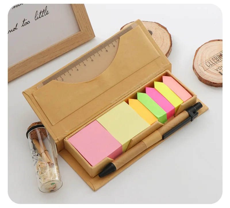 Custom Die Cut Tear off Sticky Notes Self-Adhesive Waterproof Kraft Paper Hard Cover with Memo Box Bulk for Office Use