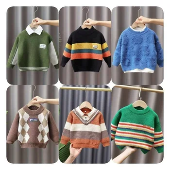 Autumn And Winter Children's Knitting Vintage Pullover Girls Boys' Long Sleeve Loose Top Baby Cotton Sweater