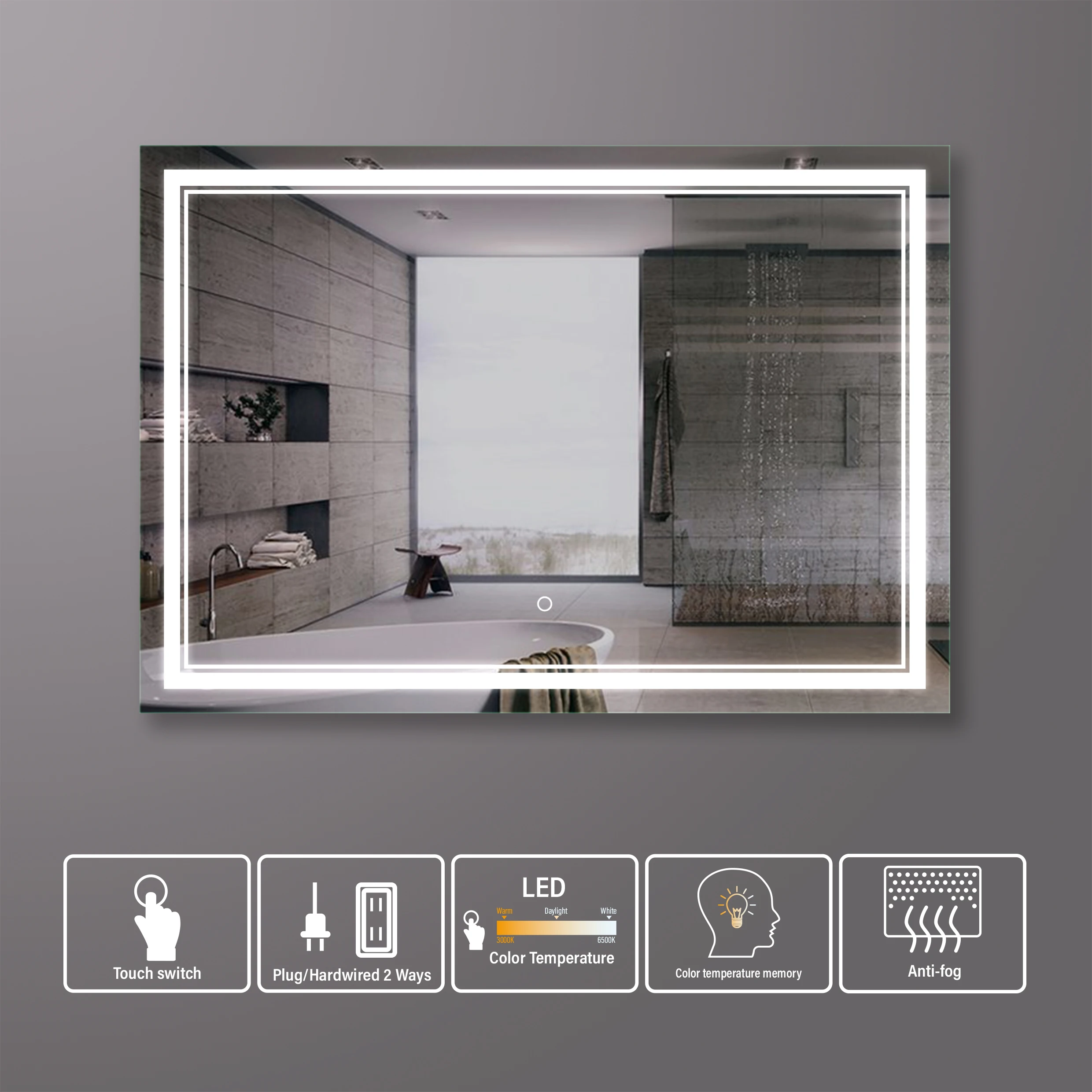 Wholesales Smart Mirror Espelho Touch Screen Bathroom Mirror Hotel Big Full Size LED Mirror with Light for Living Room