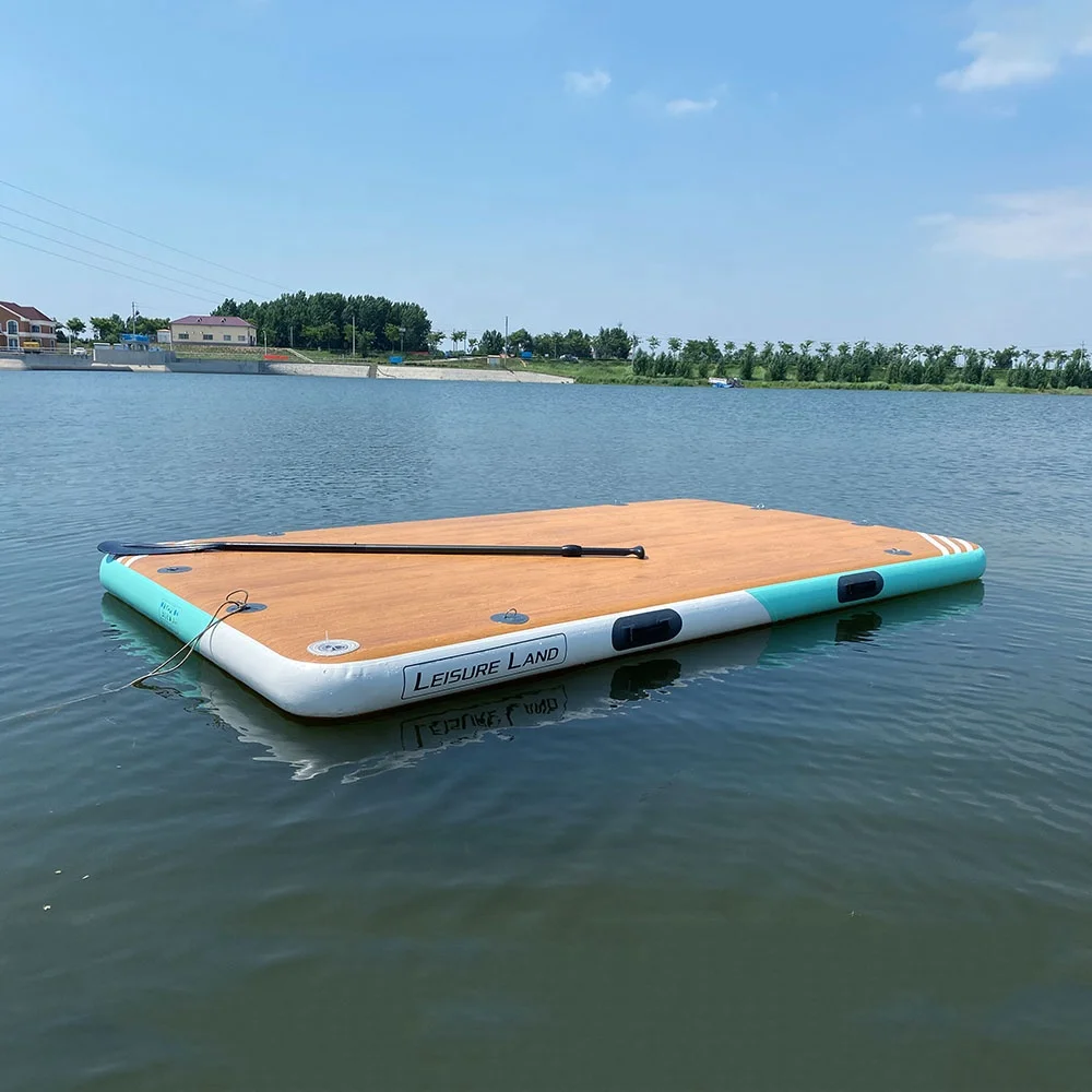 Leisure Land Inflatable Swim Island Floating Raft Inflatable Water Jet Ski Dock Floats Platform with Ladder
