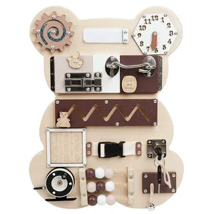 EDULAND Wooden Sensory Boards for Toddlers Activity Boards Bear Shaped Busy Board Montessori Toys