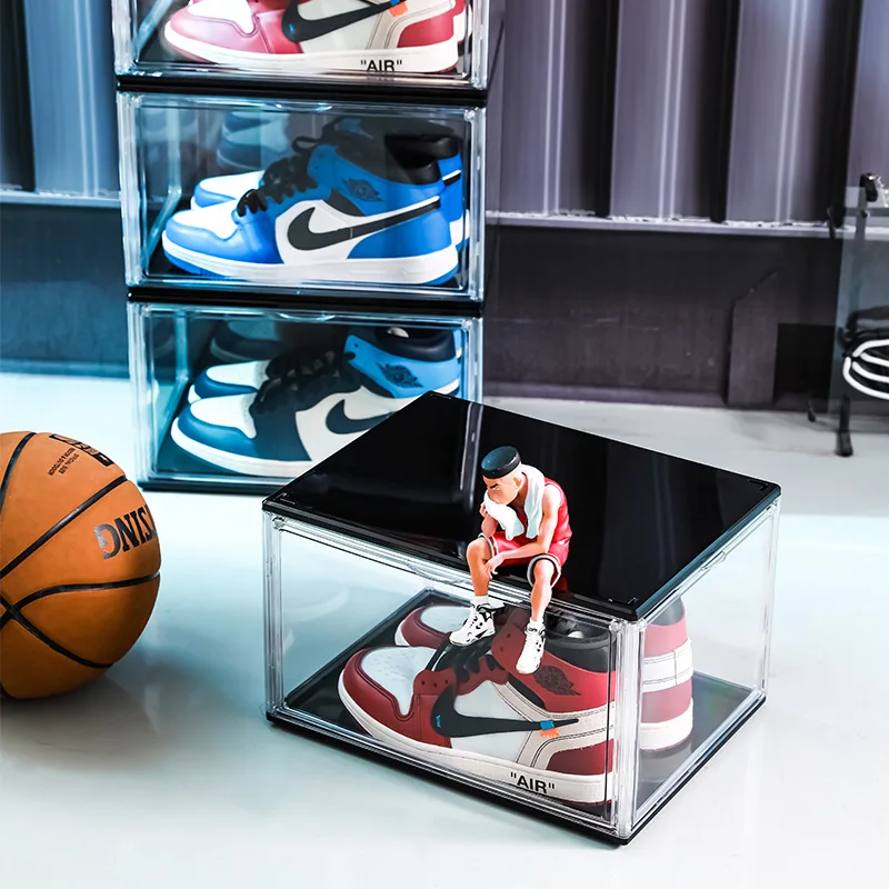 Clear Acrylic Shoe Container Stackable Drop Front And Sid Double Open