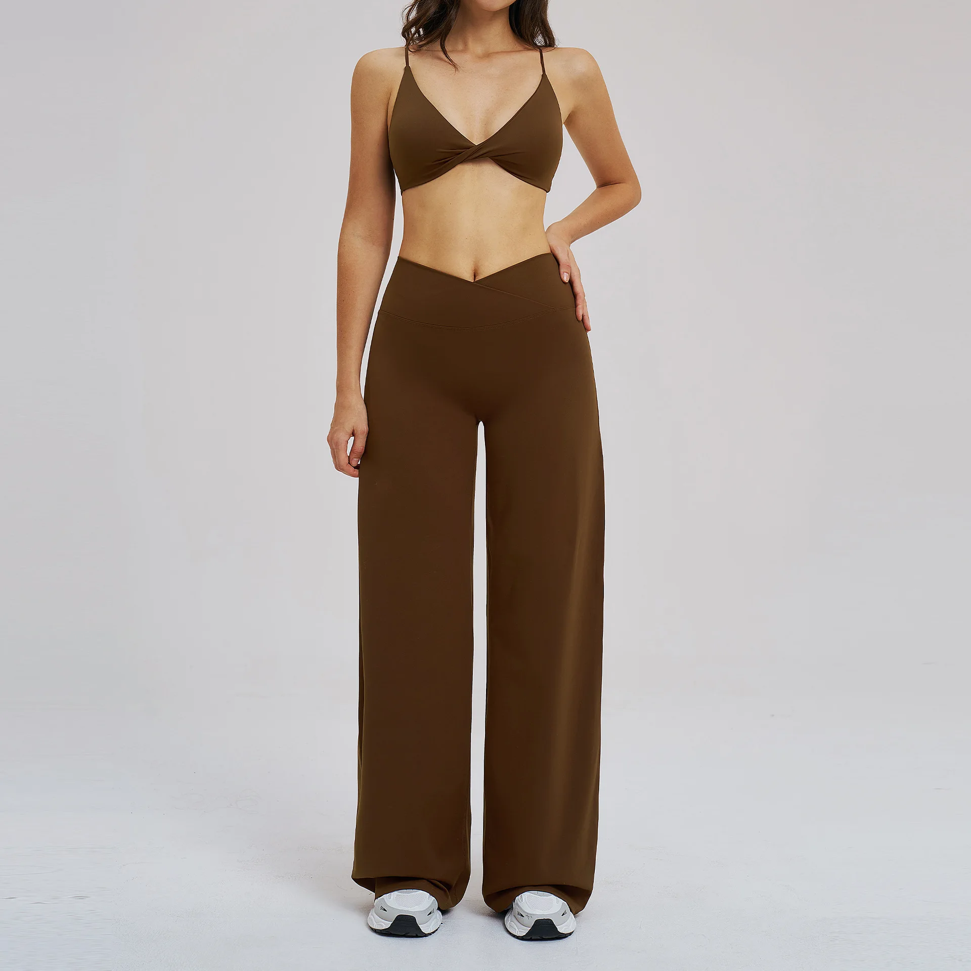 Style Brushed Solid for Yoga Suit Cross Waist Sports Wide Leg Fitness Outdoor Running Wo preview