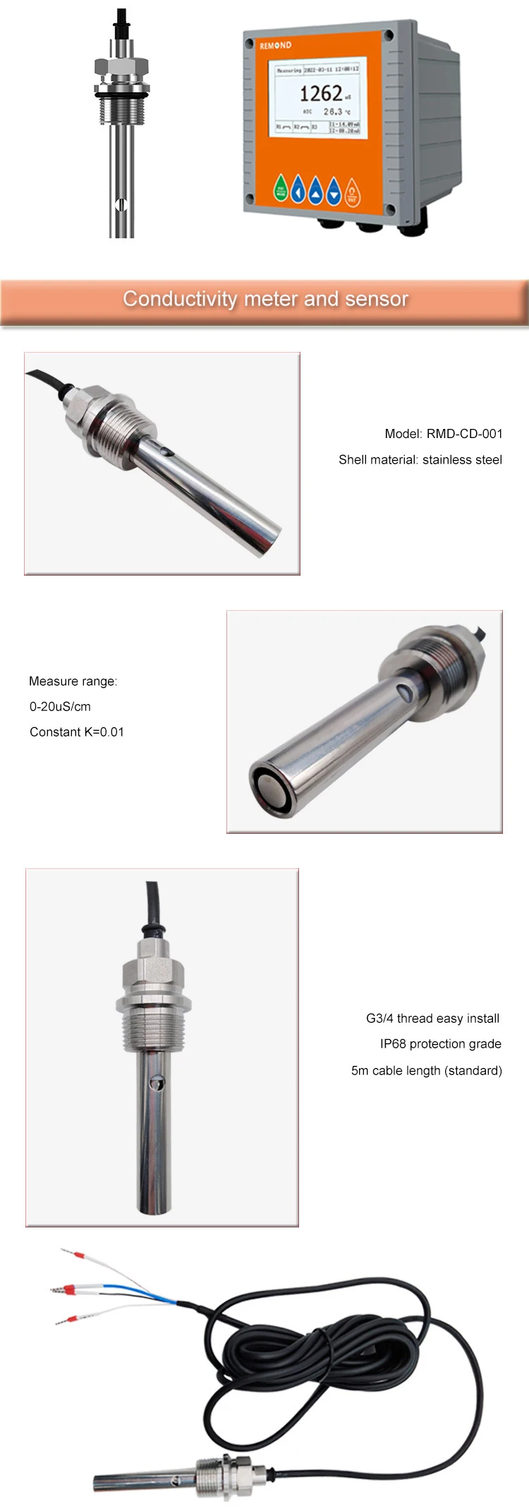 Electrical Conductivity Meter Salinity Sensor Probe Tds Meter For Pure ...