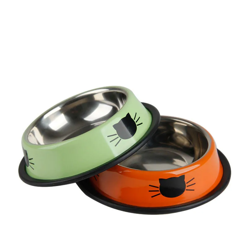 Single Stainless Steel Anti-Slip Silicone Side Pet Food Water Feeding Bowl with Footprints Printing