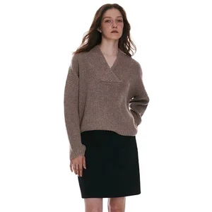Autumn Winter Vintage 90's Old Money Women's Cashmere Sweater Custom Logo Knit Jumper V Neck Pullover Loose Solid Woolen