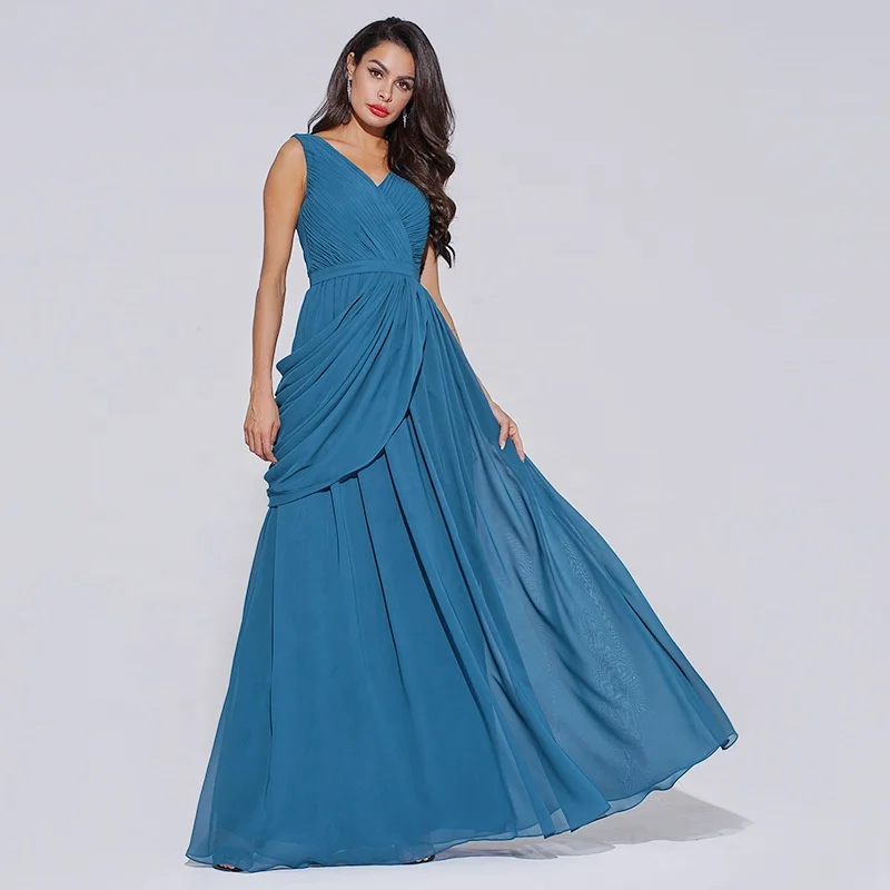2020 Chiffon V Neck Sleeveless Pleating Peacock Blue Ruffles Chiffon Long Cheap Bridesmaid Dresses Made in China 2020 Chiffon V Neck Sleeveless Pleating Peacock Blue Ruffles Chiffon Long Cheap Bridesmaid Dresses Made in China