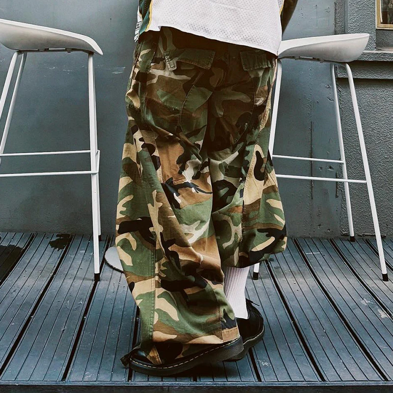Streetwear Custom Camouflage Outdoors Mens Oversize Wide Leg Work Ripstop Cotton Baggy Camo Cargo Pants Man Trousers gallery 8