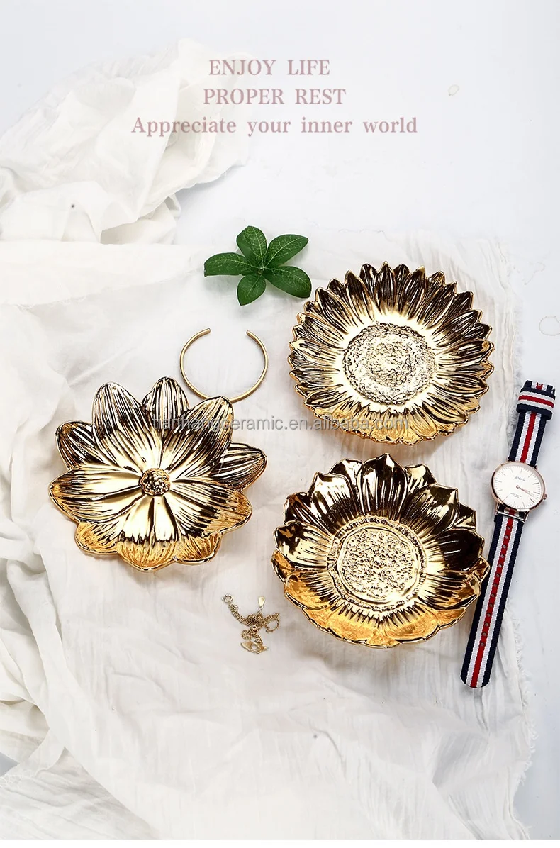 Golden Flower Design India Style Ceramic Ring Holder Jewelry Dish Trinket Tray Ceramic Jewelry Plate For Valentine.jpg