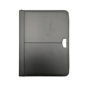 Luxury A4 Leather Travel Portfolio Binder Custom Logo Zipper Closure Case Pattern PU Material Paper File Folders Document