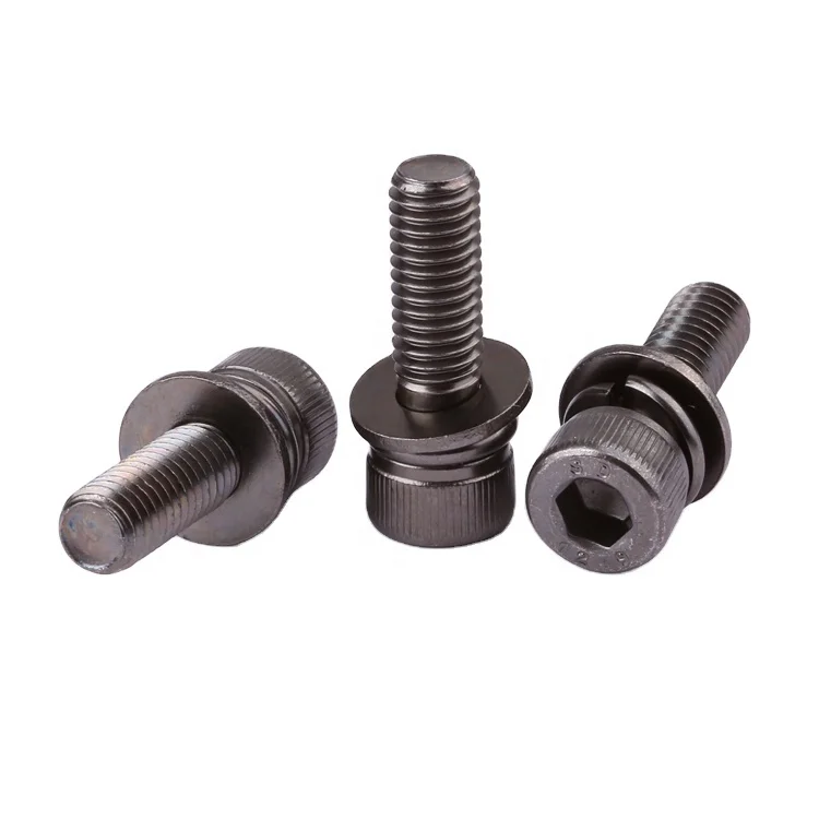 Factory custom 12.9 grade black nickel plated double washer hex socket head combination screws