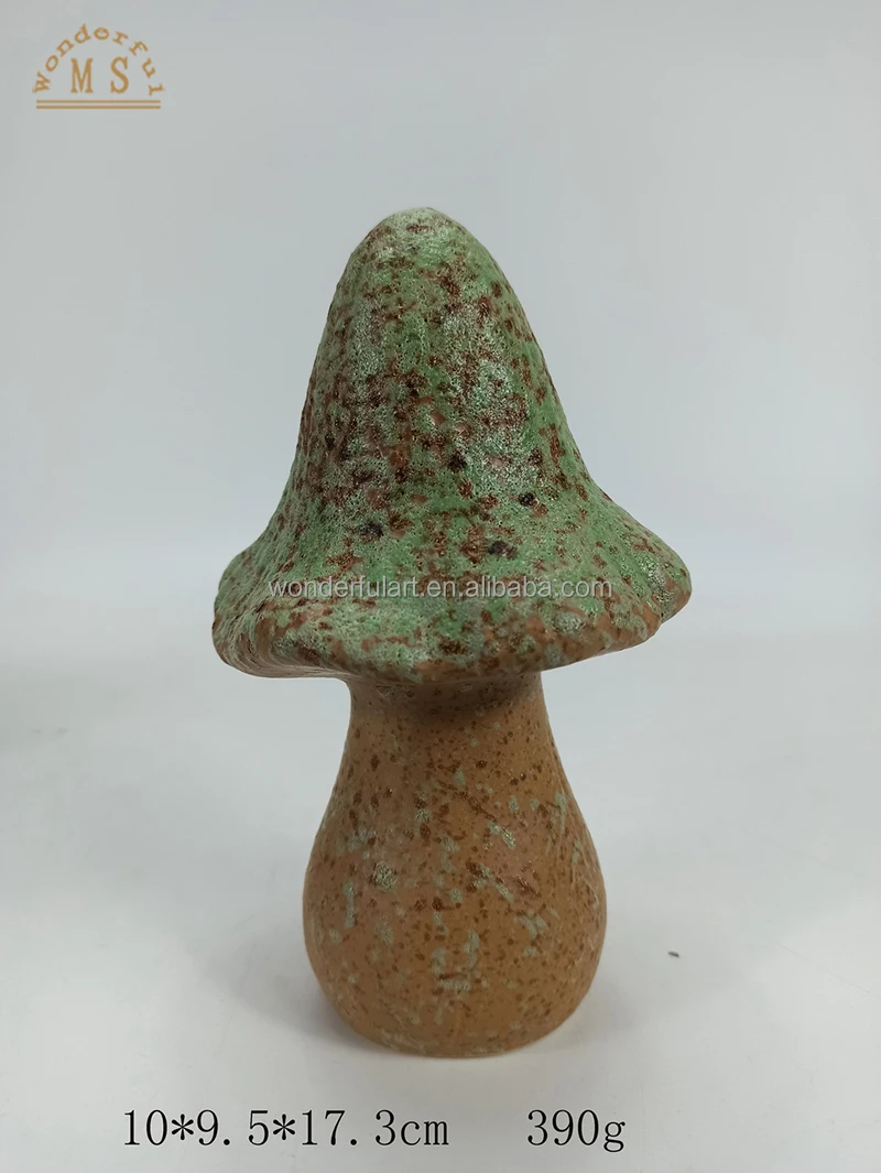 Green Figurine Ceramic Mushroom Shaped Garden Ornament for Pathway Patio Outdoor Home Garden Decoration
