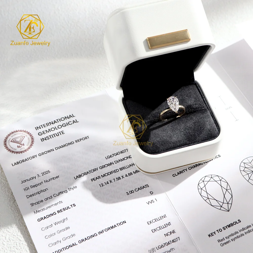 IGI GIA Certified HPHT CVD D VVS1 Lab Grown Pear Cut Diamond 1CT 2CT ...