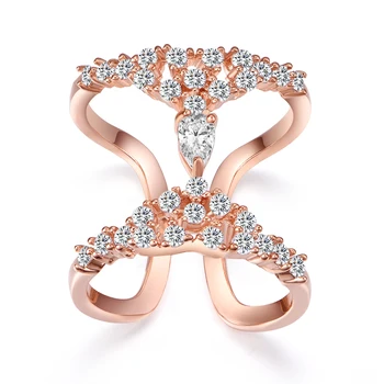 KAYMEN Nice Copper with AAA Zircon Opened Statement Wedding Rings for Women New Design Adjusted Size Gold Color Rings