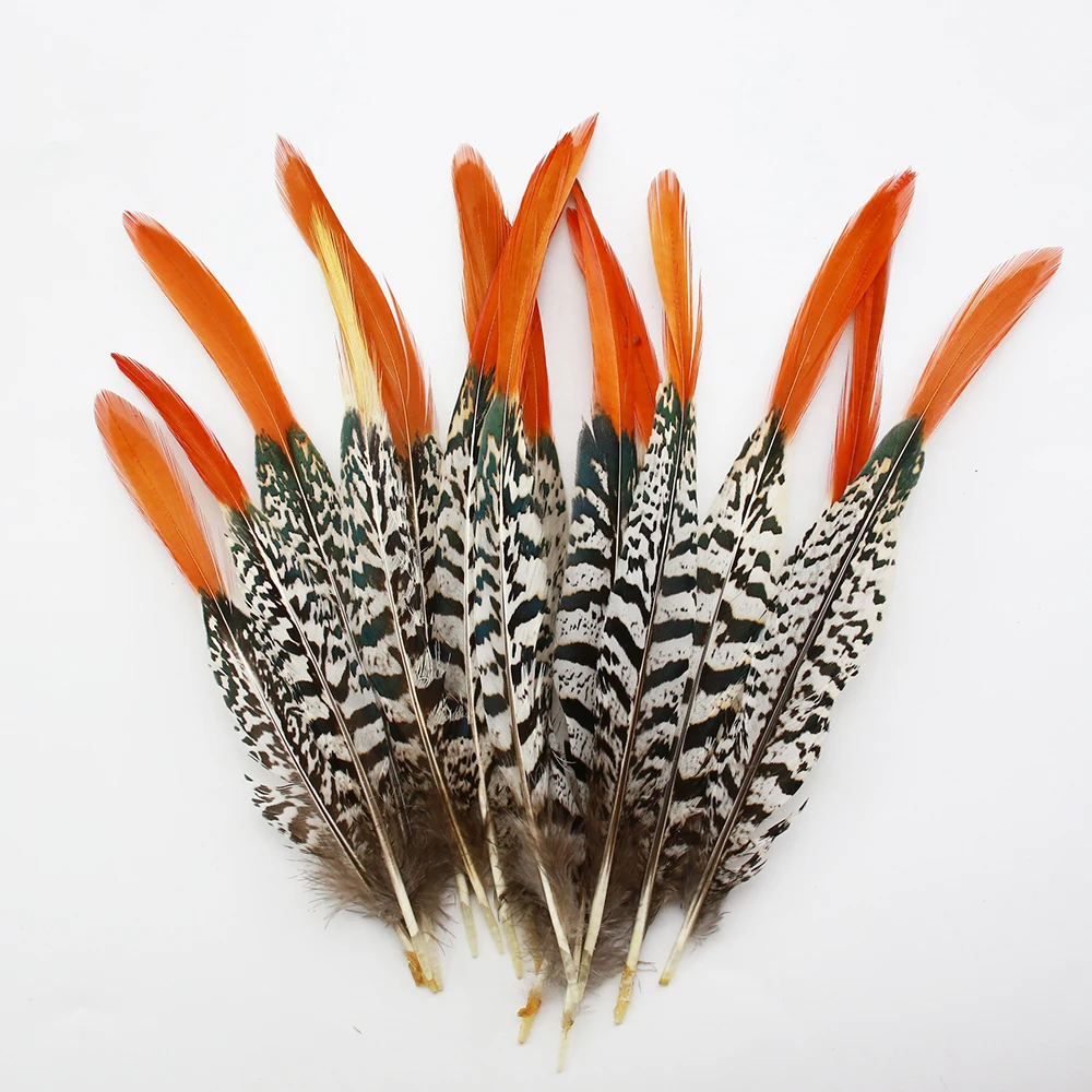 6" 20 pcs  ORANGE Stripped Pheasant Plumes Feathers Millinery and Crafts 4" 