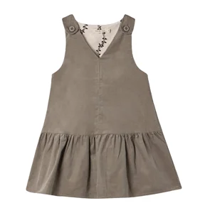 Girls Summer Suspender Dresses Khaki Sleeveless Pleated Print Lining Eco-Friendly Pinafore Dresses Kids OEM & ODM