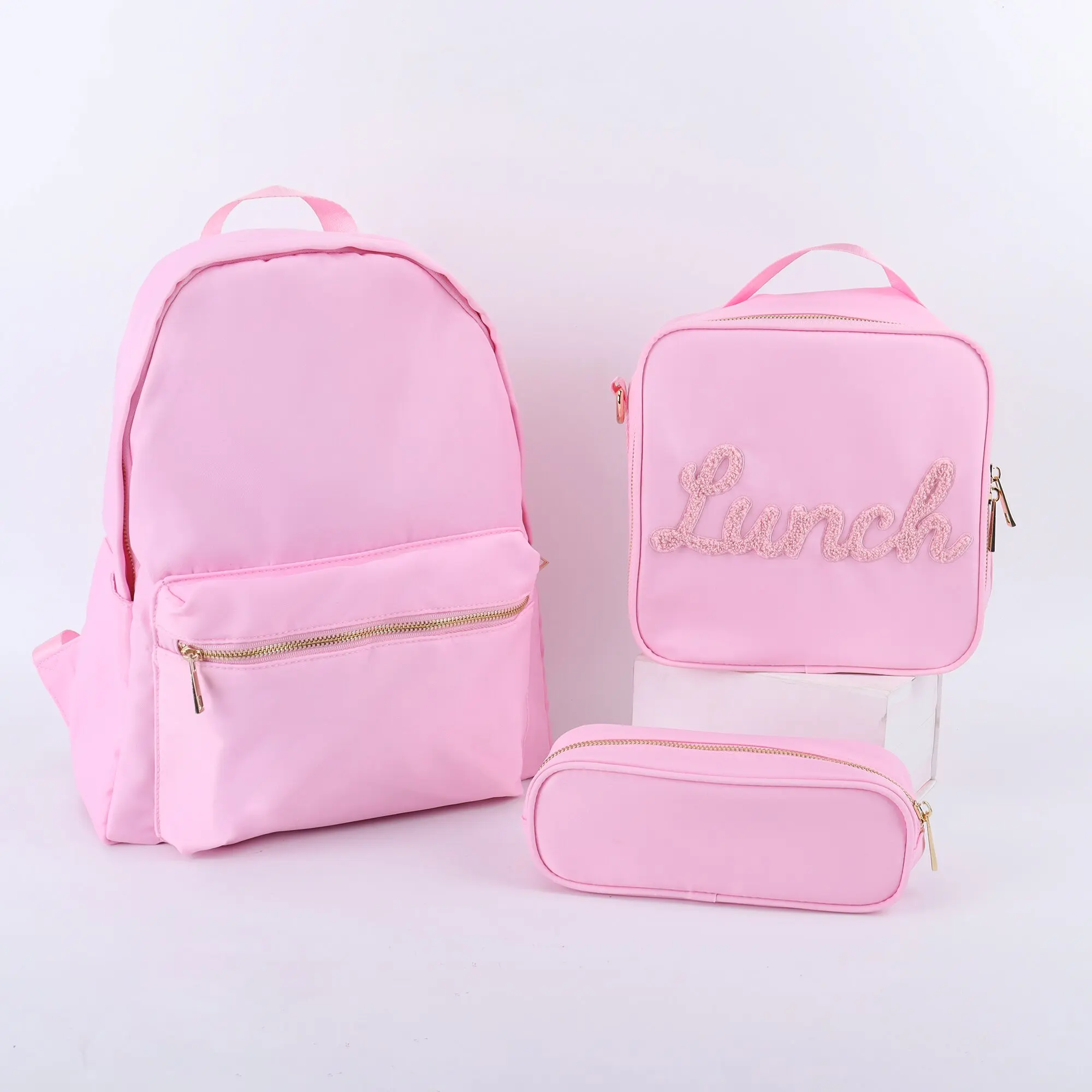 Custom Logo Nylon Essential School Bags Zipper Back-to-School Kids Students Children School Bag Sets Waterproof School Backpacks