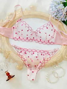 Brian Custom-Made European & American Style Lightweight Breathable Heart-Shaped Embroidered Mesh Sexy Lingerie Set