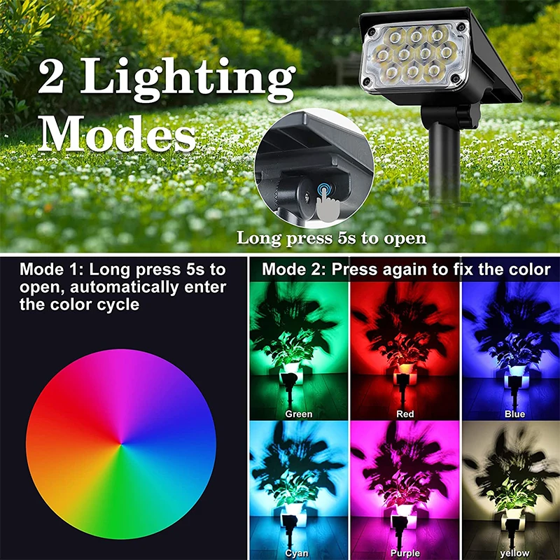 product adjustable 10led rgb waterproof solar powered spotlight for garden wireless outdoor yard landscape light-39