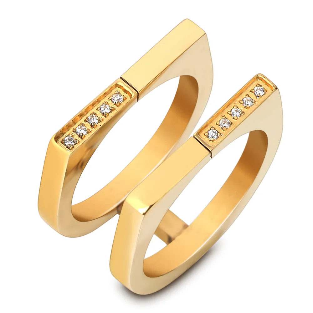 Double Layers Open Rings for Women Stainless Steel Jewelry Gold