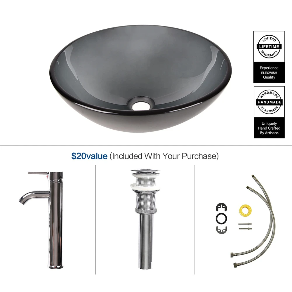 Modern Round Bowl Vanity Sinks Cheap Hotel Use Wall-Hung Tempered Glass Vessel Sink Eco-Friendly Wash Basin
