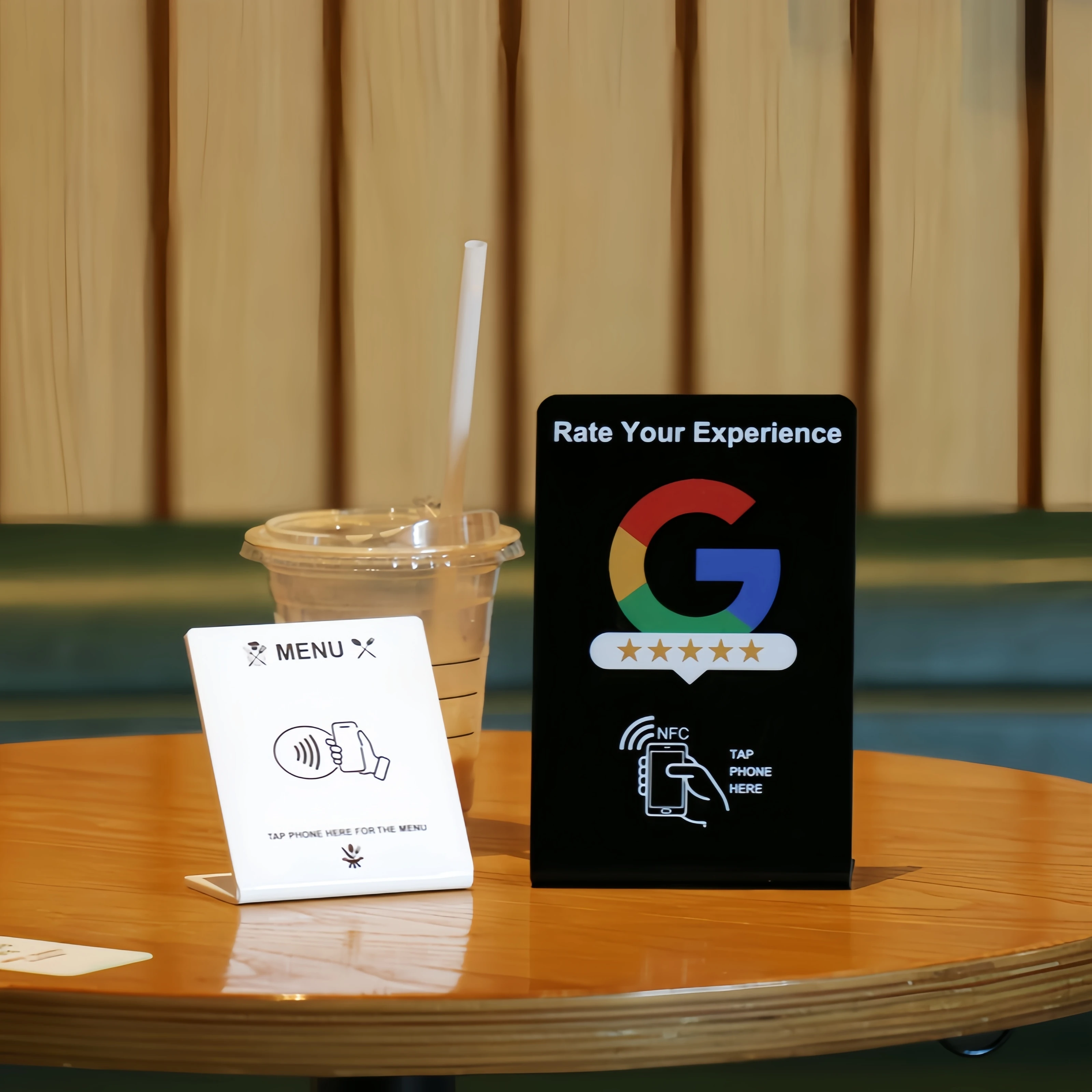 Custom Acrylic Google Review NFC Table Stand Display Qr Code for Restaurant Menu Instagram Facebook Whatsapp Linkedin