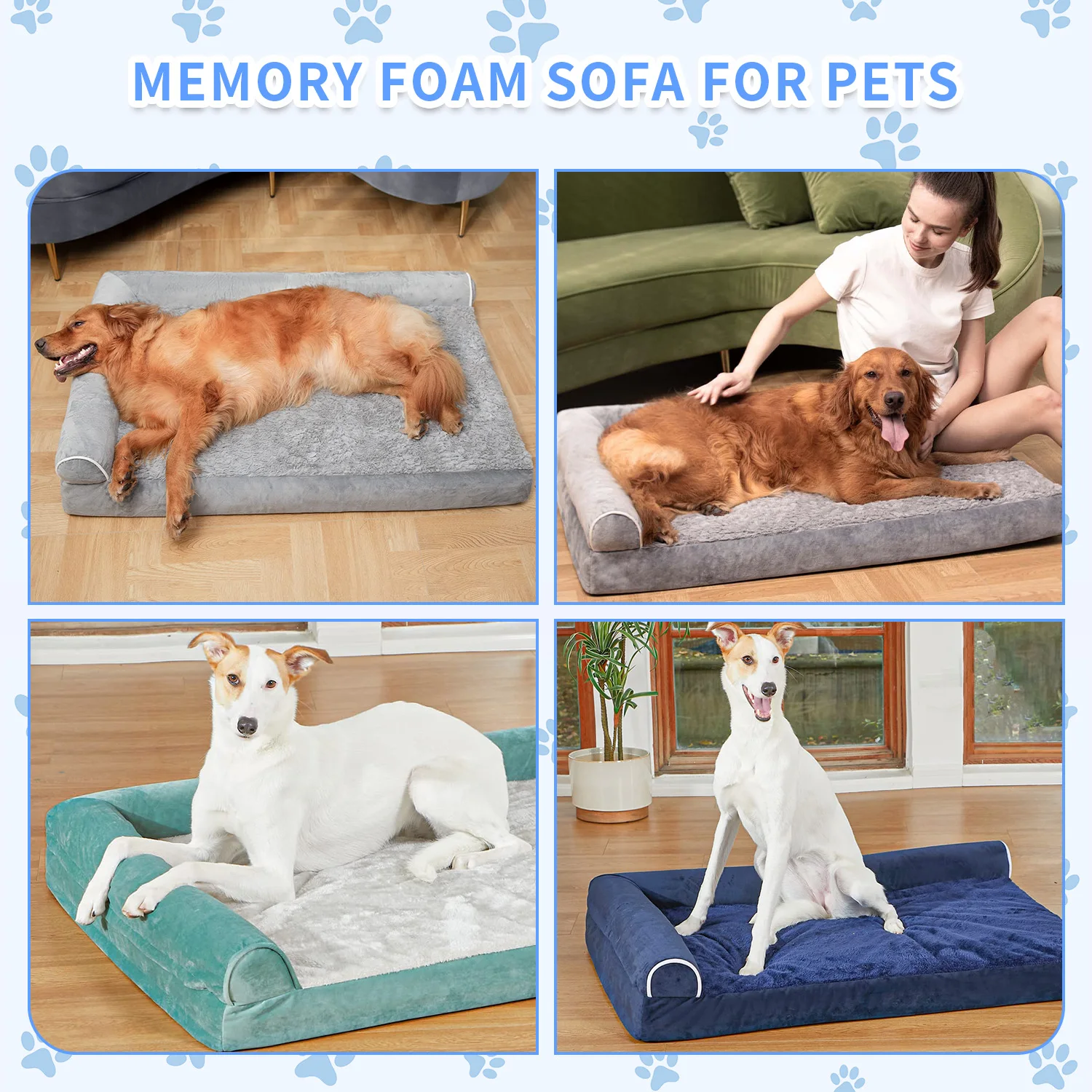 Hot Selling heavy duty extra large soft faux fur xl xxl orthopedic egg crate memory foam pet dog sofa bed with sides factory